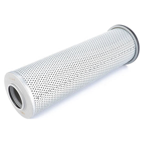 Hydraulic Filter Spin On - AG616023, a cylindrical metal perforated filter with threaded ends, positioned horizontally against a white background. An AGCO Genuine part for reliable performance.