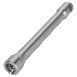 A metal cylindrical rod with a hollow interior and openings at both ends, possibly a tool or mechanical component compatible with Massey Ferguson models, could be the AGCO Clevis Pin - 7600102902 by the brand AGCO.