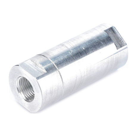 The AGCO Hydraulic Filter In Line Strainer - ACP0328810, a cylindrical metal component commonly used in Massey Ferguson machinery, features a threaded hole on one end and a smooth surface.