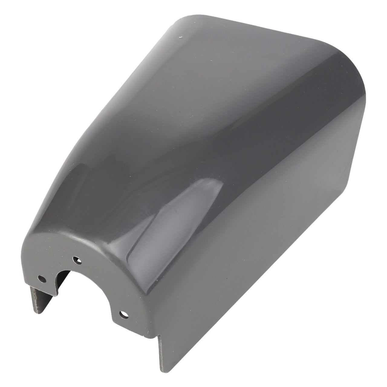 The AGCO Drive Shield - Acx2727810 is a glossy, dark gray piece of formed plastic with a smooth, angular shape. It features cutouts and has a curved edge at one end. No information is available on its specific use or origin.