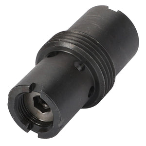 The AGCO Flow Regulator - Acw2922530 is a cylindrical metal tool featuring threaded sections and an internal hexagonal space, potentially used for connecting or securing mechanical components. Currently, there is no additional product description information available.