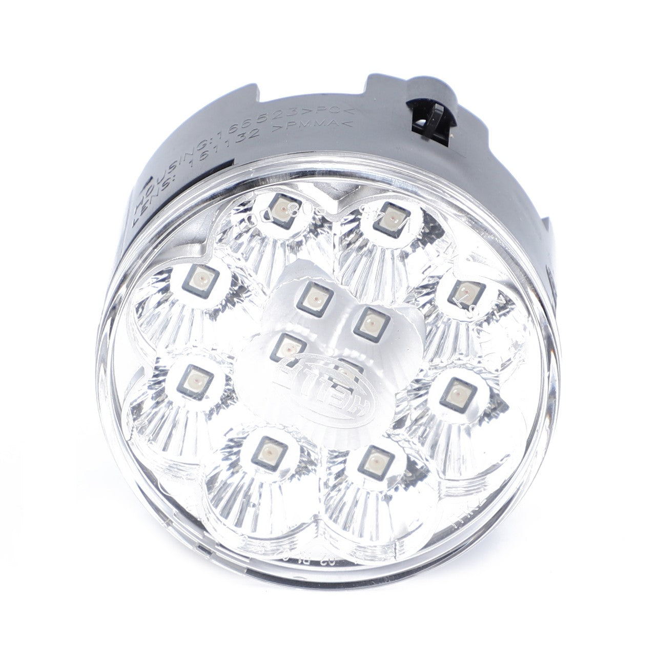 Close-up of the AGCO | Rear Light, Left & Right, Led - G737900020130 featuring a Fendt Vario circular LED light bulb with multiple individual LED diodes arranged in a hexagonal pattern around a central diode, ideal for tractor illumination and genuine AGCO rear lights.