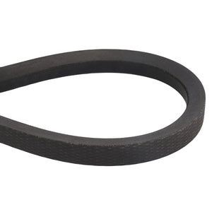 Close-up of the AGCO | BELT - D41990035, a black rubber V-belt with a textured surface. The belt is partially looped, highlighting its thickness and edges. No current product description information is available for this AGCO brand belt.