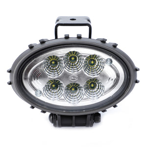 The AGCO | Work Light, Led - Acw2237900 from the AGCO brand features six LED bulbs arranged in a circular pattern encased in a sleek black rugged housing for enhanced durability and visibility, complete with a mounting bracket at the base.