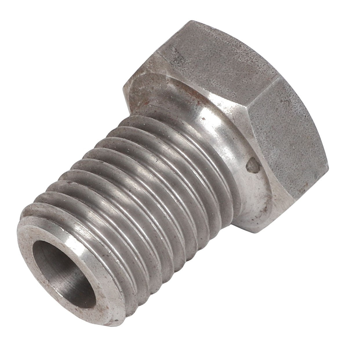 The AGCO BOLT - AL10357802, a metallic hex bolt with a threaded shaft, shows some signs of wear when viewed from the side. No additional product description information is currently available.