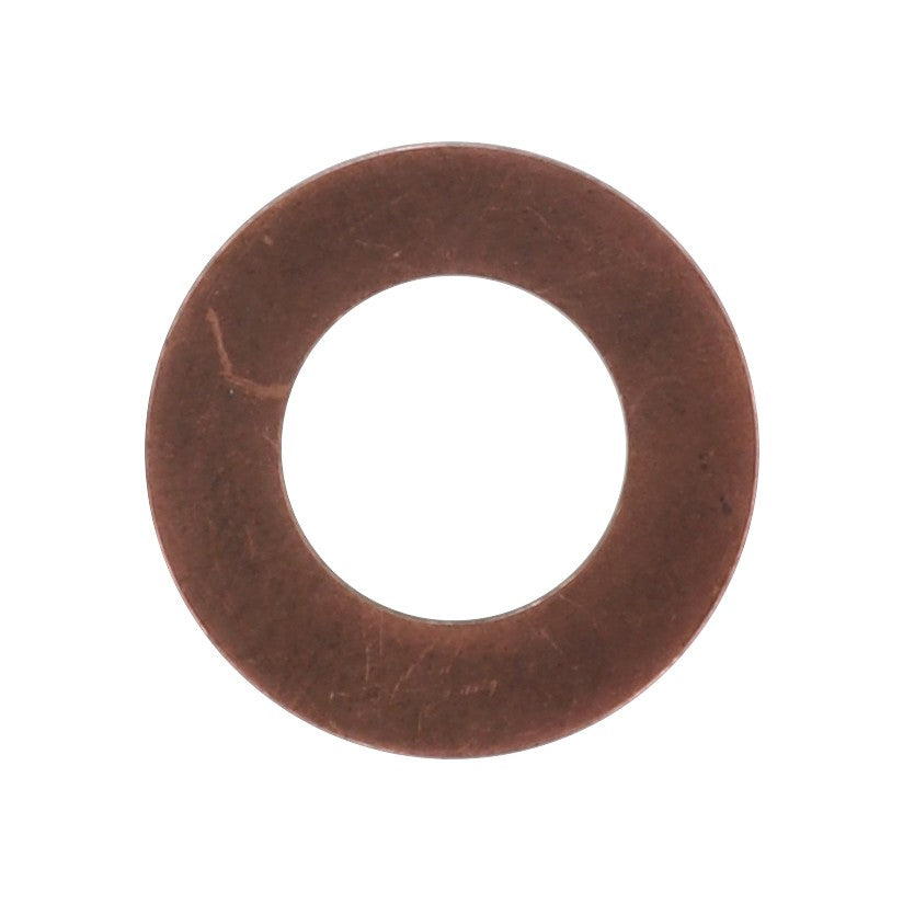 Viewed from directly above on a white background, the AGCO | DISC - F718960030070 is a round, flat copper washer with a central hole—a small but essential component in maintaining the reliability of your Massey Ferguson MF tractor.