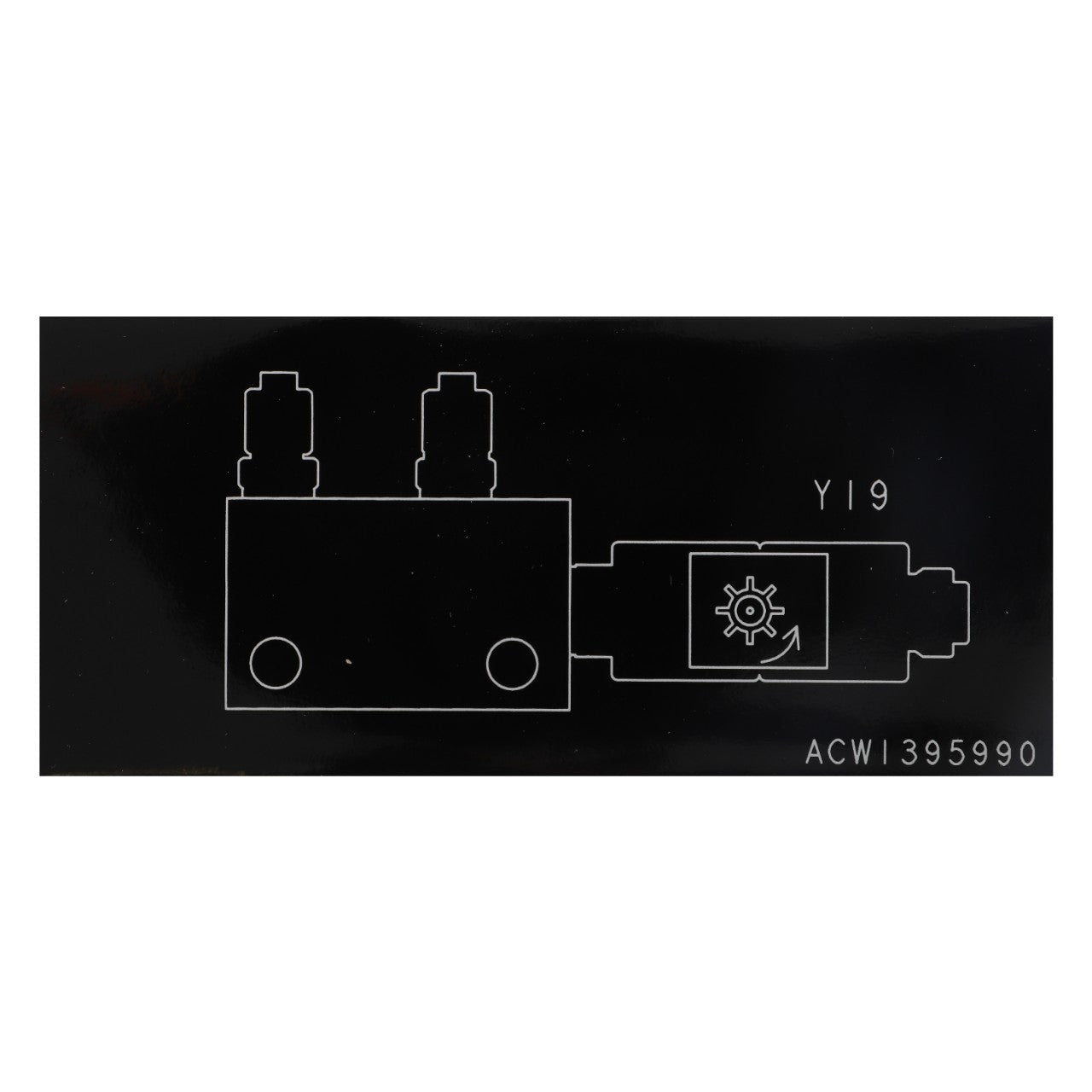 A black schematic diagram features an electrical component labeled "Y19" alongside a sun icon with an arrow. The text "AGCO | Decal - ACW 1395990" is displayed in the lower right corner, but there is no current product description information available.