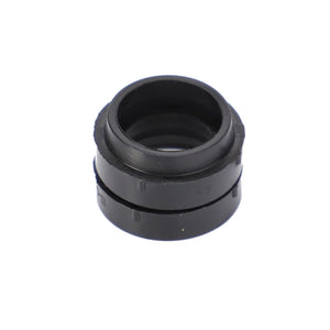 A black, cylindrical plastic ring with textured sides and a hollow center, reminiscent of the rugged components found in Fendt Models, known as the AGCO | Bush - 3011806X1 from the AGCO brand.