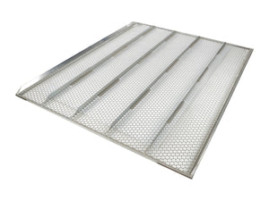 There is no current product description available for the AGCO | Sieve - La320960750, a rectangular galvanized steel grating with perforated holes and raised ribs.