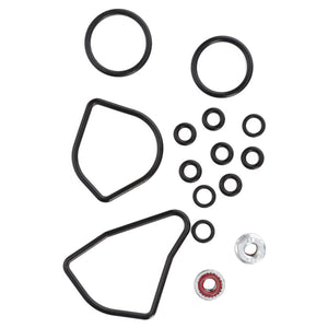 Assorted black and silver O-rings and gaskets of various shapes and sizes are neatly arranged on a white background. No current product description available for the AGCO Seal Kit - F210962020080 by AGCO.