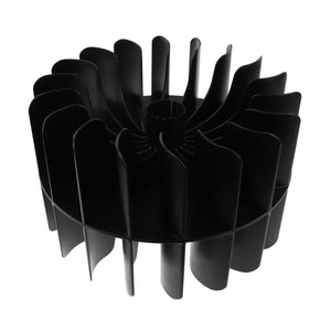 The AGCO | Fan Rotor - Acx0039800, a black plastic cylindrical object with multiple vertical fins evenly spaced around its surface, provides efficient heat dissipation.