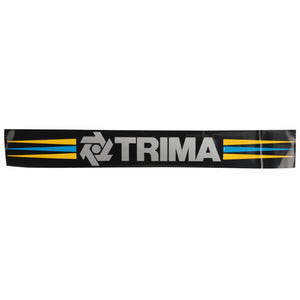 A black AGCO decal, labeled with "TRIMA" in bold white letters, adorned with blue and yellow stripes on either side; currently, there is no additional product description available for DECAL - AL719829.