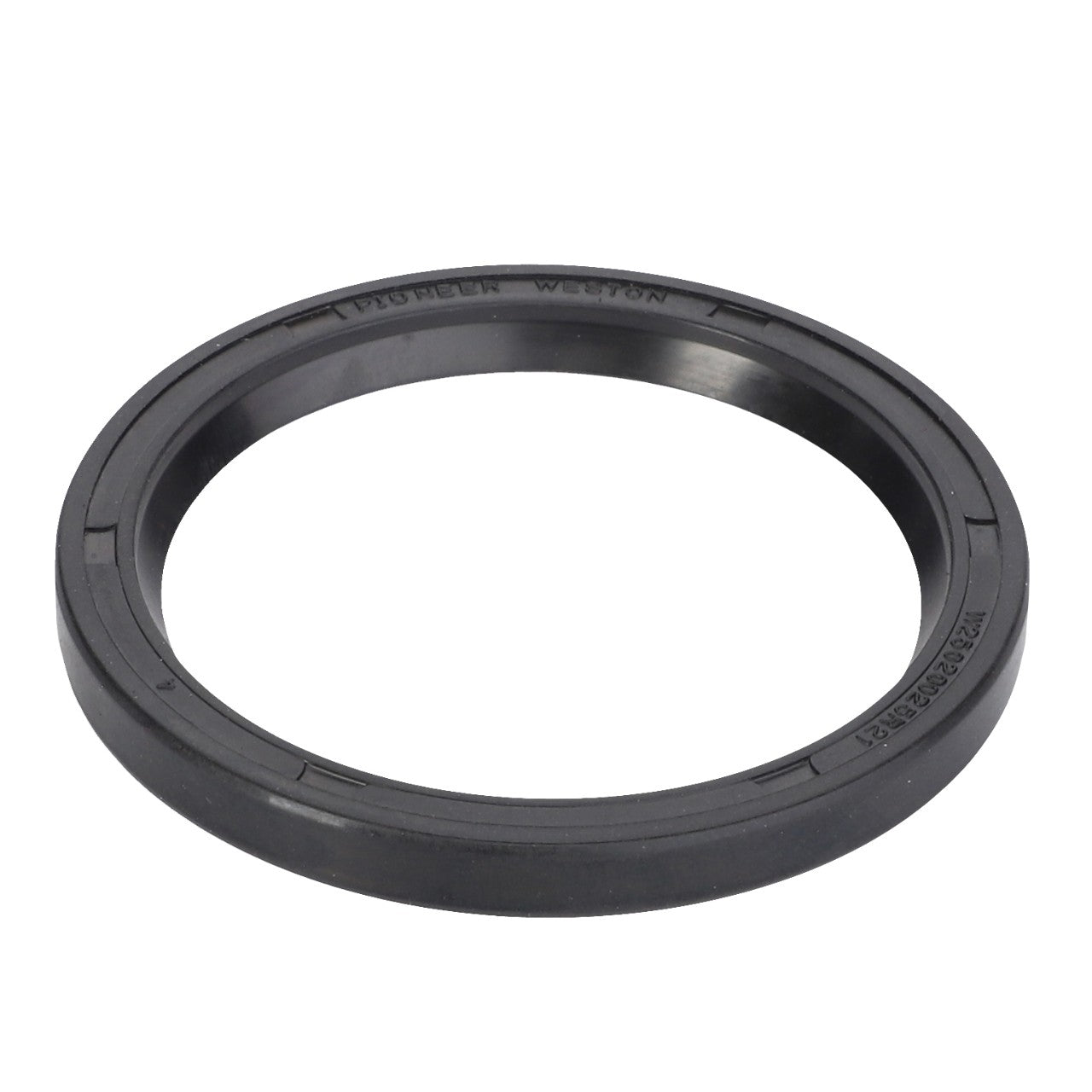 The AGCO Radial Sealing Ring - 3052323M1 is a black rubber ring-shaped seal featuring genuine seals and clear text imprinted along the inner edge, ideal for high-performance demands.