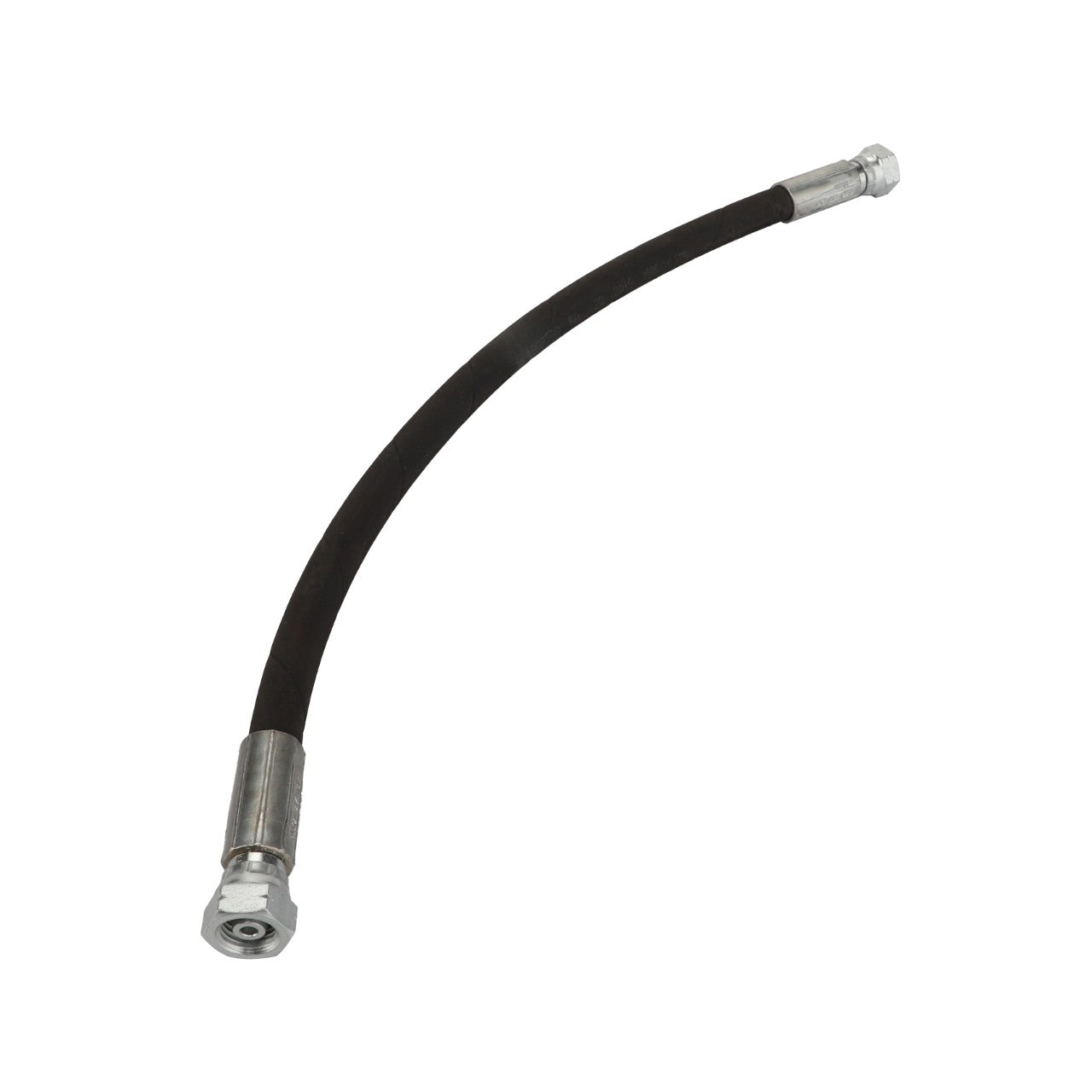 A slightly curved black rubber hydraulic hose, identified as the AGCO Hose - Acp0670070, featuring robust metallic connectors on both ends.