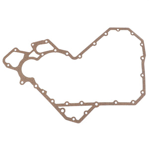 A flat, brown automotive gasket with multiple holes and an irregular shape, the AGCO Gasket, Timing Cover (4224634M1) is used as a seal between engine components in Valtra models.