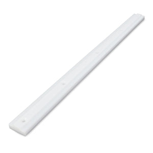 The AGCO REINFORCEMENT - D28273929 is a long, white, rectangular plastic strip featuring four evenly spaced holes.