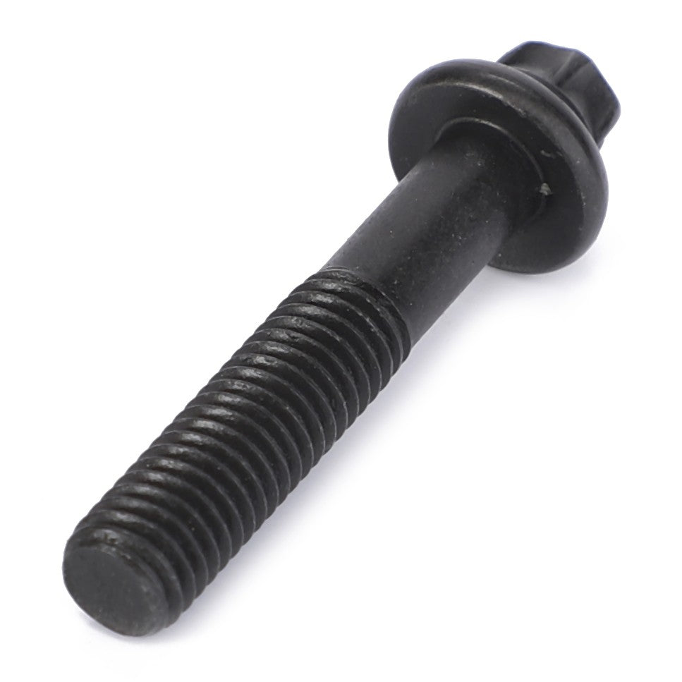 An AGCO Screw - Acp0153160, featuring a black hex head with a threaded shaft and an unthreaded section, is depicted against a white background.