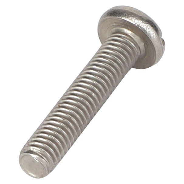 A close-up of the AGCO | SCREW - AG125899, a silver metal screw with a rounded head and threaded body.