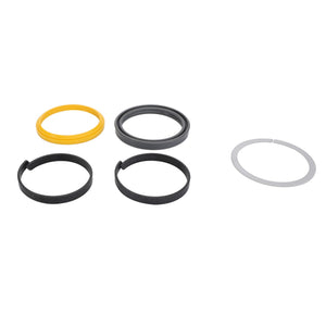 The AGCO Seals Kit - Acp0351690, a collection of five rings in varying colors including one grey, two black, one yellow, and one dark grey, is elegantly showcased against a minimalistic white background. As of now, there is no detailed product description available.