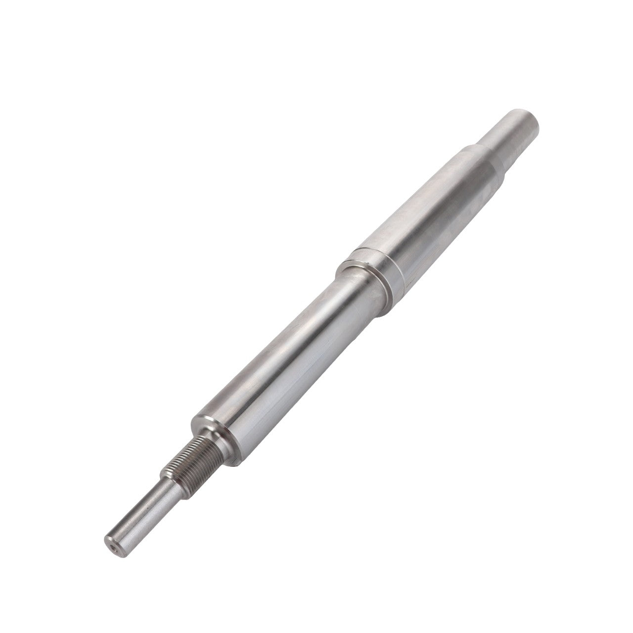 The AGCO | Shaft - La300131750 by AGCO is a cylindrical metal shaft featuring precision-machined surfaces and threaded sections at both ends, making it an essential component in various mechanical assemblies.