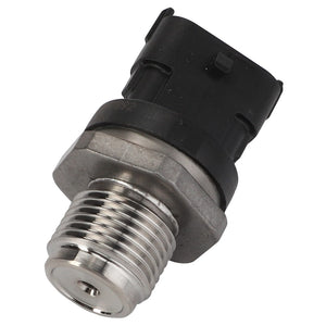 The AGCO Fuel Pressure Sensor - Acp0584690, featuring a threaded end and black connector, combines metal and plastic in its robust design to ensure reliability.