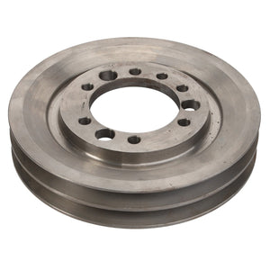 The AGCO Crankshaft V-Belt Pulley (V836322220) is a metal pulley featuring multiple holes and two grooves on its surface. No current product description available.