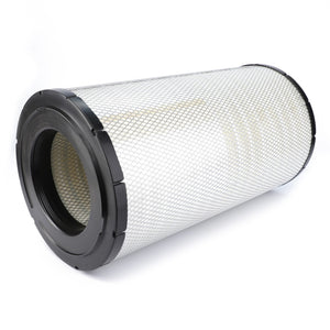 The AGCO | Engine Air Filter Cartridge - D46483800 features a cylindrical design with a mesh exterior and black caps at both ends, engineered for superior filtration efficiency to prolong service life.