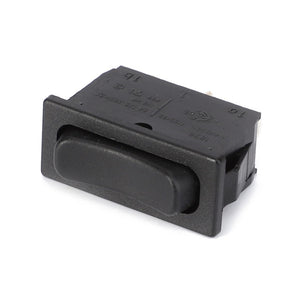 The AGCO Switch (Combiner) - D45060029 is a black, rectangular rocker switch with three prongs on the back, compatible with Massey Ferguson models.