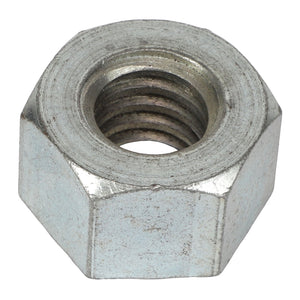 A close-up image of the AGCO NUT - EP2064, a hexagonal metal nut with internal threading, shows intricate details.