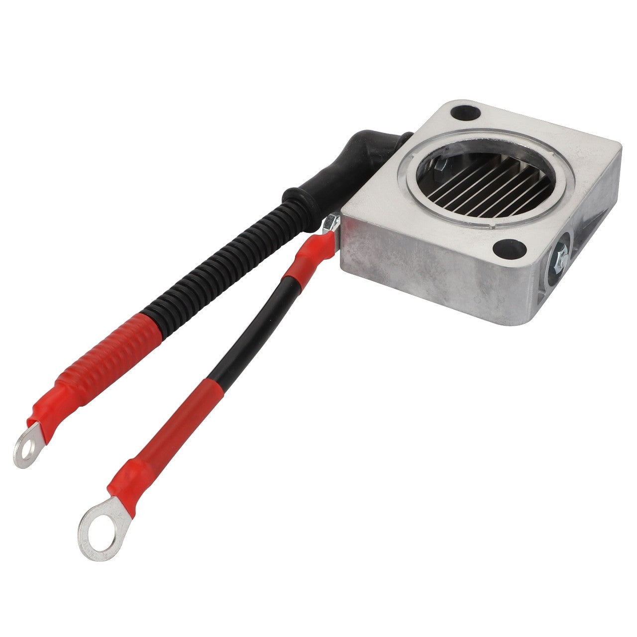 The AGCO Intake Air Preheater - Acx2840190, a metal electronic component featuring cooling fins, a wiring harness, and two connectors, currently has no product description information available.