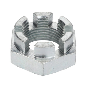 Image of an AGCO | CASTLE NUT - LA10724720, a metal nut with six slots used for securing objects, typically in automotive or machinery applications. No current product description information is available.