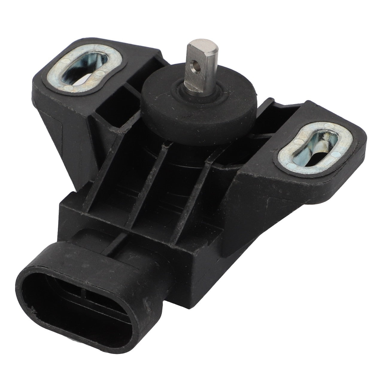 The AGCO | Sensor - Acw1274840 by AGCO features a sleek black plastic design, complemented by a durable metal pin and a sturdy two-hole mounting bracket.