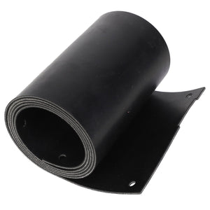 A partially unrolled AGCO | Rubber Seal - Acx2792880, a black rubber sheet with holes on the edges. Further product description information is currently unavailable.