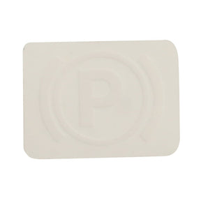 A rectangular white parking permit, the AGCO Decal - Acp0340180, featuring a faintly embossed "P" in the center, perfect for ensuring your vehicle is always authorized in restricted areas.