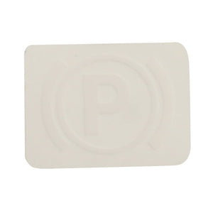 A rectangular white parking permit, the AGCO Decal - Acp0340180, featuring a faintly embossed "P" in the center, perfect for ensuring your vehicle is always authorized in restricted areas.