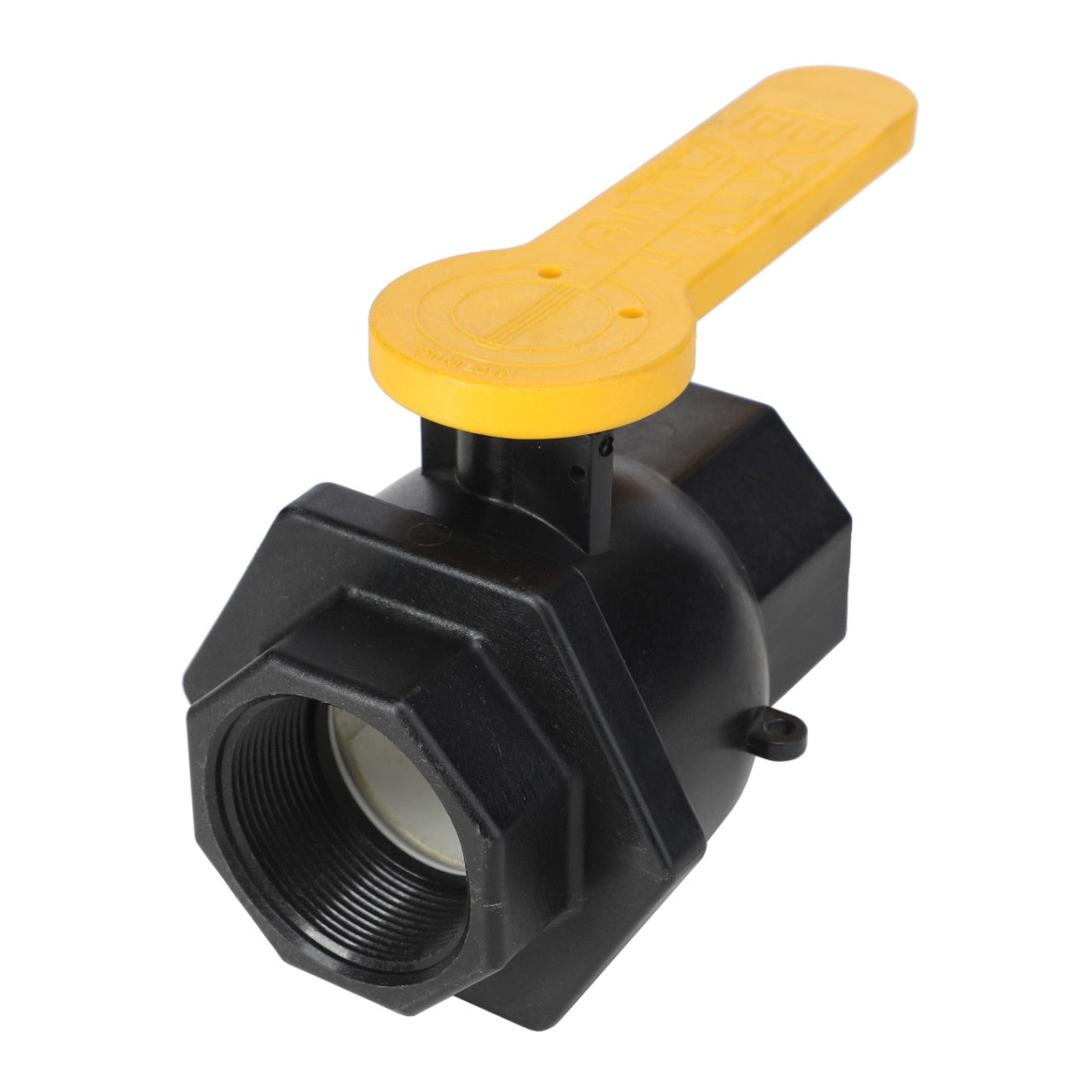 Product Name: AGCO | VALVE - AG426517

Brand Name: AGCO

Description: This industrial valve features a black body with a yellow handle and threaded connections on both ends.