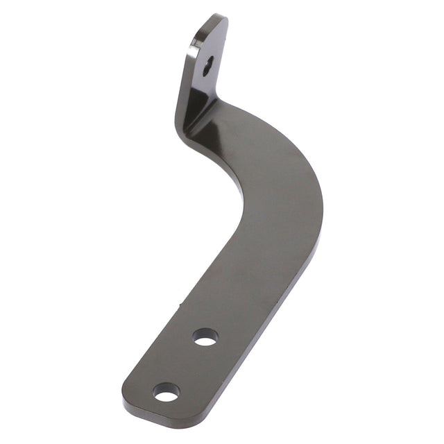 The AGCO Plate - Acx2542540 is a metal bracket featuring a curved design with three holes; one located at the top and two at the bottom. Additional product description information is currently unavailable.