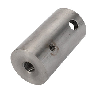 A cylindrical metal rod with threaded holes on the side and one end, known as the AGCO | ADAPTER - D28185108 by AGCO.