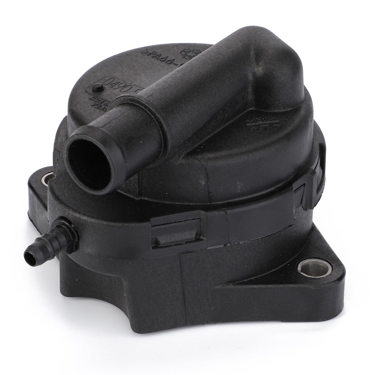 Image of the AGCO | Breather - F339202210280, a black plastic automotive part with a cylindrical protrusion and mounting holes on the base, designed for use in Fendt Vario systems to manage oil vapors.