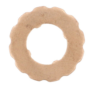 A beige, scalloped-edged circular object with a central hole, resembling a washer or gasket, is the AGCO Sealing Washer - F530200710680.