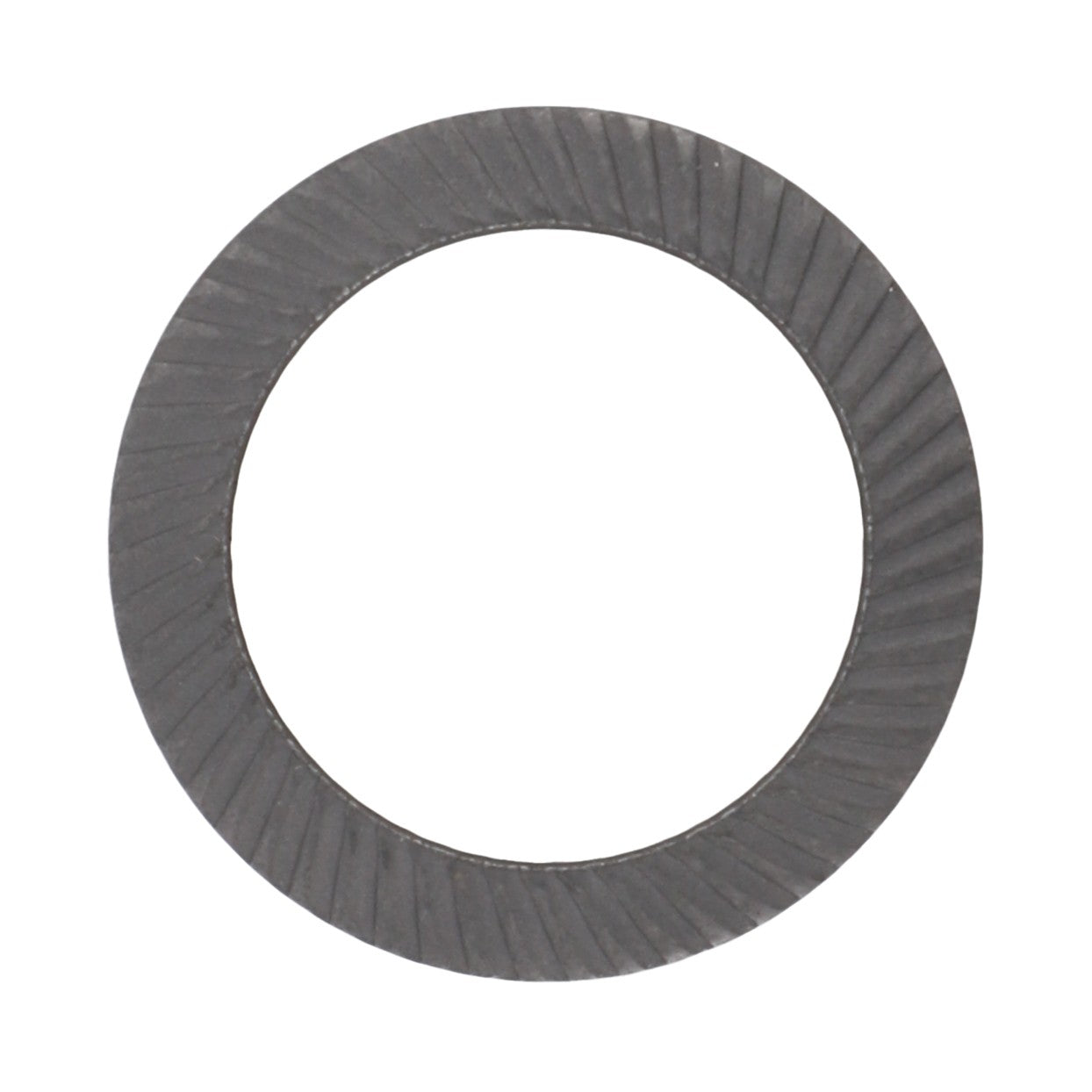 Close-up of the AGCO Spring Washer - Acp0360580, featuring a ridged surface and a central hole, viewed from above. No current product description available for similar items.