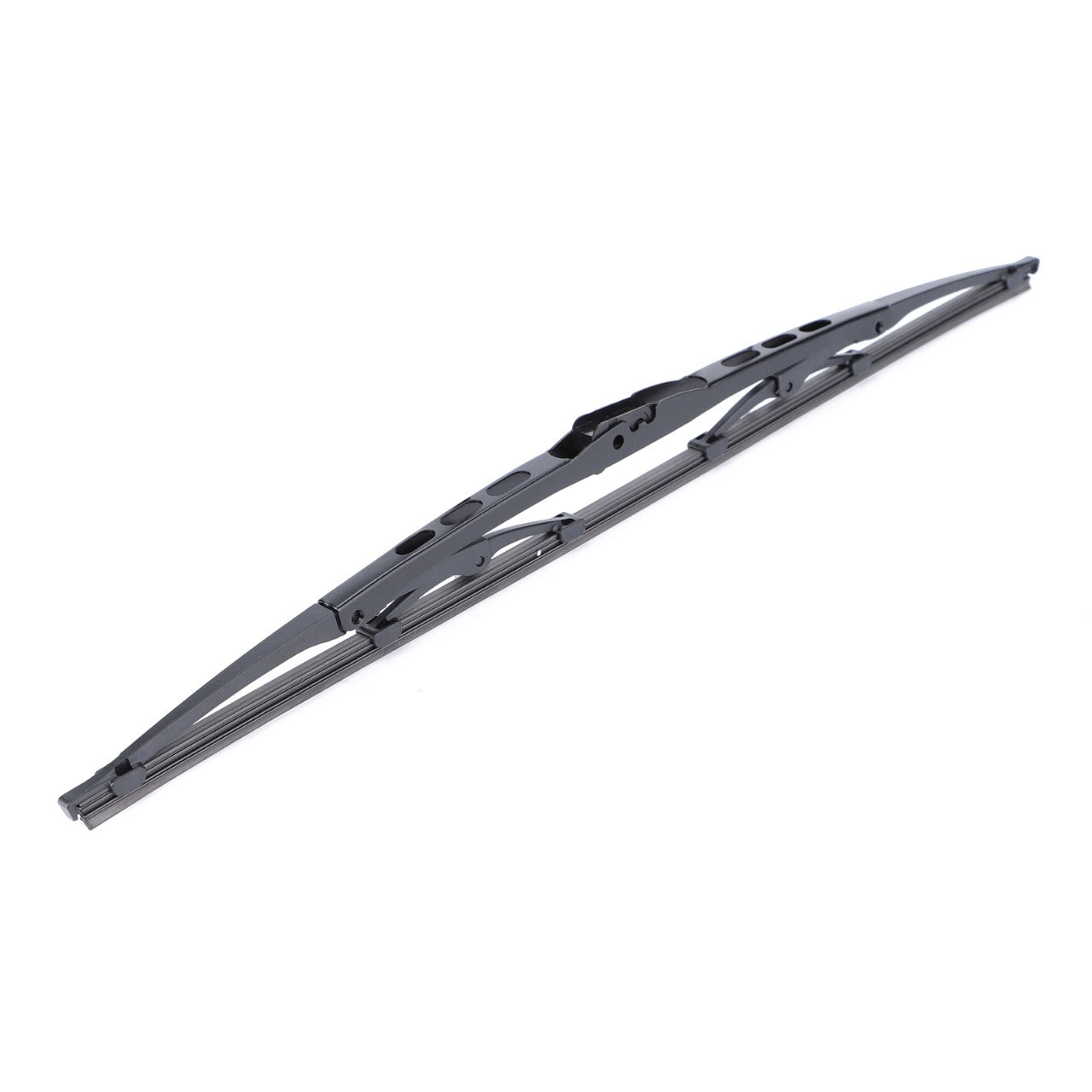 A black AGCO windscreen wiper blade (model H737812170020) with a metal frame and rubber squeegee, designed for automotive use with high-grade materials, isolated on a white background.