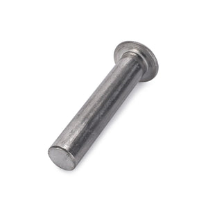 The AGCO | RIVET - D41377800 by AGCO showcases the intricacy of a close-up view of a metal cylindrical pin, featuring a flat rounded head and a smooth shaft.