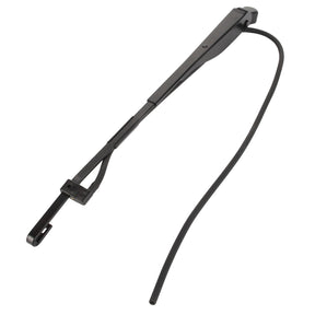A black windshield wiper arm featuring an extended rubber blade. No available product description information for AGCO | WARNING DECAL - ACP0543860 by AGCO.