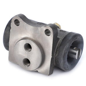 The AGCO Brake Slave Cylinder - F184108150140 is a metallic wheel cylinder for a vehicle's brake system, featuring two hydraulic ports and a mounting bracket. It is designed to enhance vehicle performance by ensuring controlled output.