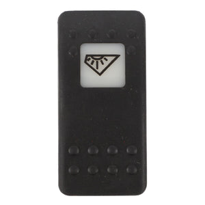 The AGCO SWITCH - D45050022 is a black plastic remote control button featuring a diamond-shaped symbol with radiating lines on a white background. This rectangular button includes four dots surrounding the symbol.