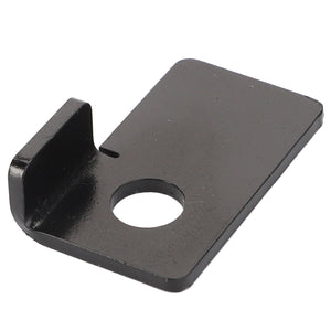 The AGCO | Plate - Acw0859190 is a black metal bracket featuring a right-angle bend and a circular hole near the center. No current product description information is available.