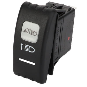 Close-up of the AGCO | Light Switch - Acw0790080, a black LED rocker switch with a light symbol and "LED" text embedded. This momentary action button is designed for automotive or machinery panel installation under the AGCO brand. No current product description information available.