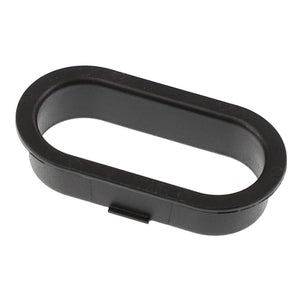 A product called AGCO | COVER - AL5215111, from the brand AGCO, is a black oval-shaped plastic ring with a short tab on one edge and currently does not have any product description information available.