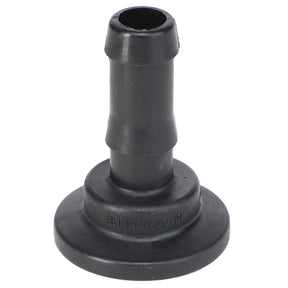 The AGCO Reducer Bush - Ag056271, a black rubber hose connector featuring a flared base and a cylindrical tube extending from the middle, is highly durable and versatile, although its current product description does not fully convey these attributes.